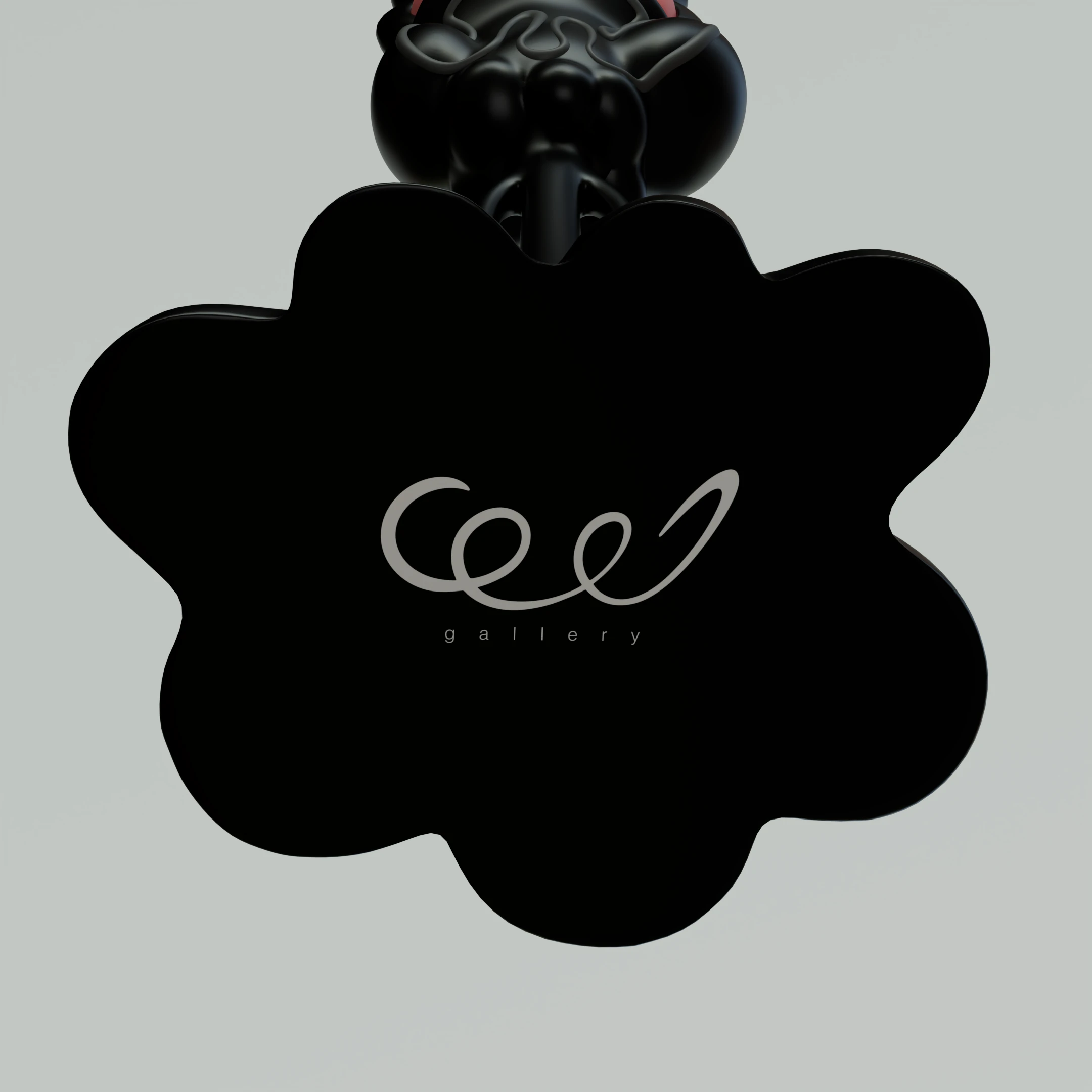 Detail view of HEELO behind the Ceel Gallery branded display form